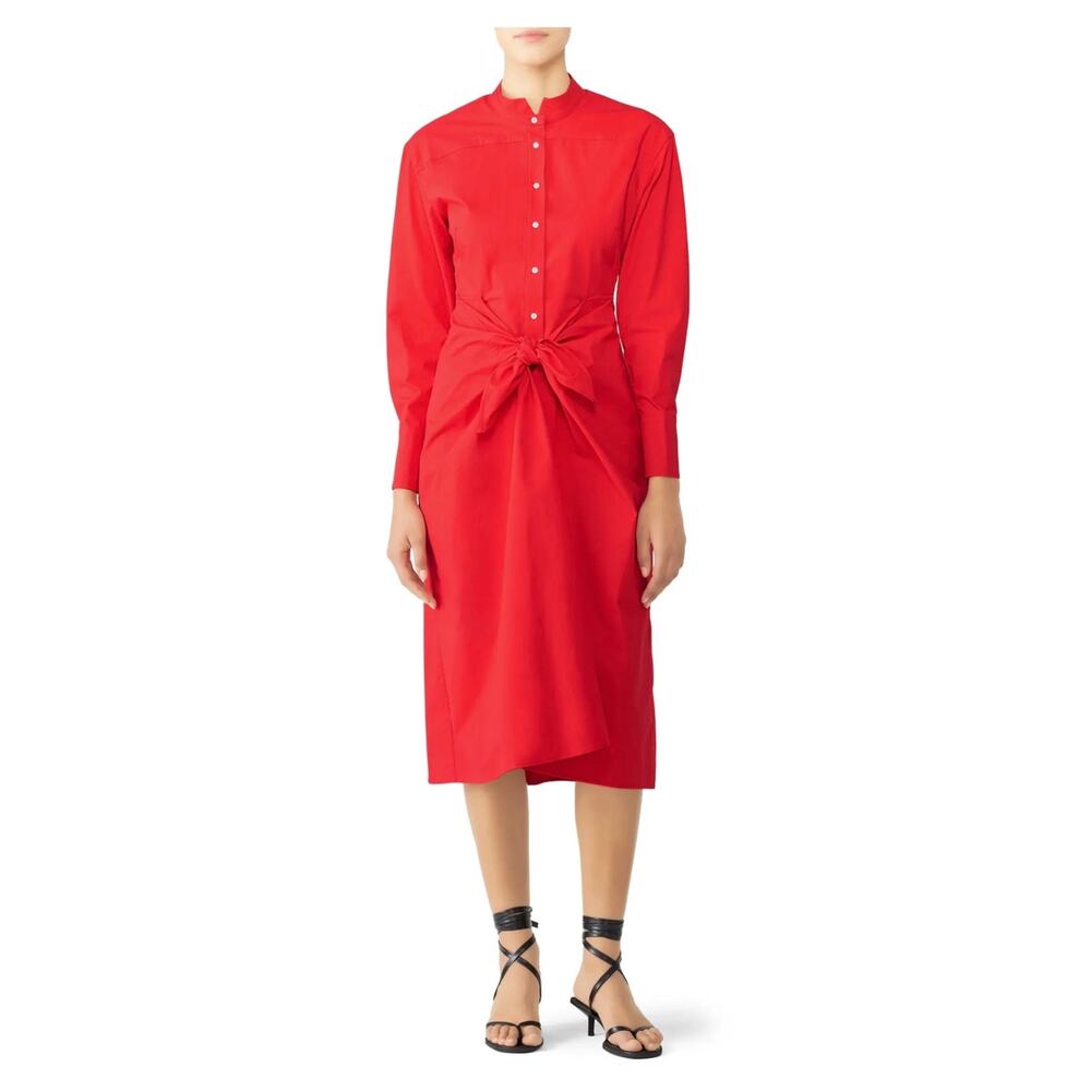 Proenza Schouler Red Long-Sleeve Knot Front Shirt Dress